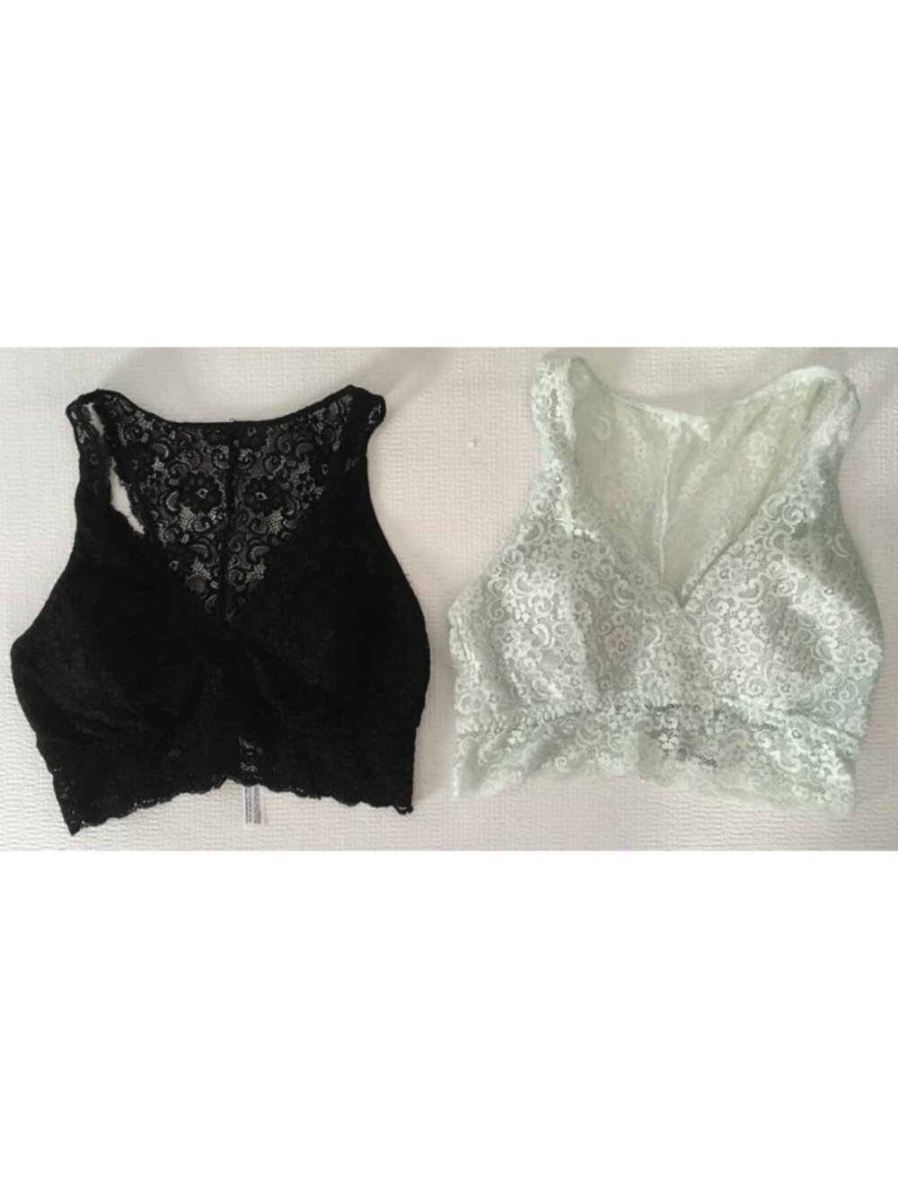 2 Soma Bralettes Size M Lace One Black One Pale Green One Black Removable Pads